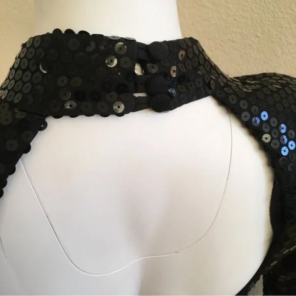 Vintage Karen Okada Black Sequin & Rhinestone Party Dress 6 Backless - Picture 9 of 11